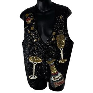 Fashion fantasy one size beaded sequined party vest celebration champagne